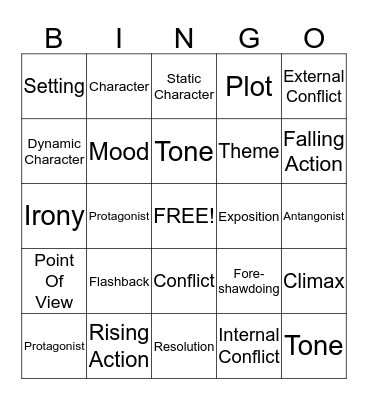 Elements of a Story Bingo Card