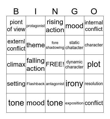 Elements of a Story Bingo Card