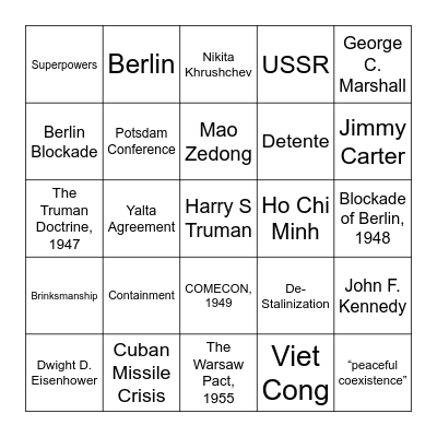 Cold War Bingo Card