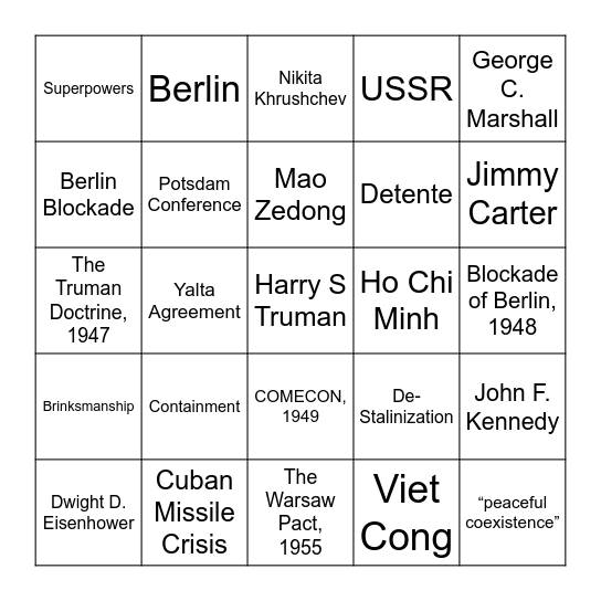 Cold War Bingo Card