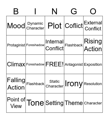 Elements of a Story Bingo Card