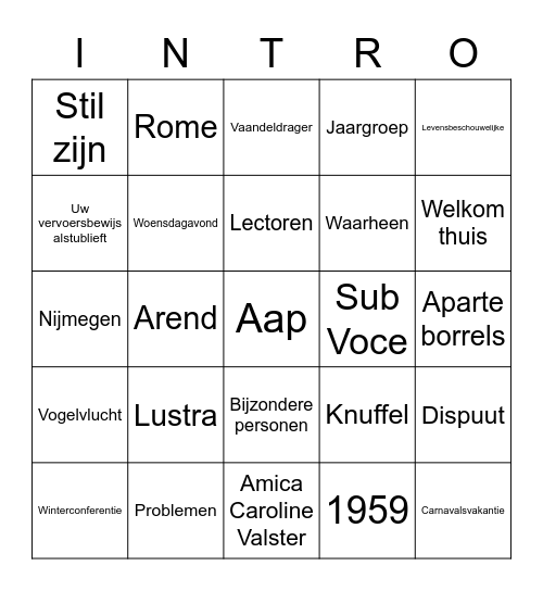 Intro Bingo Card