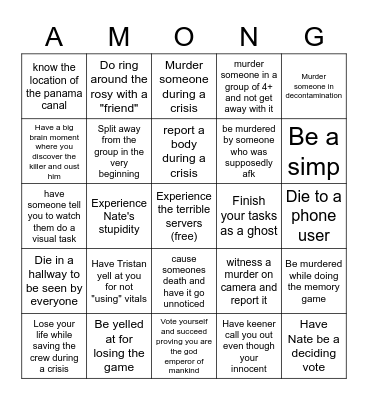 Chickens Among Us Bingo Card