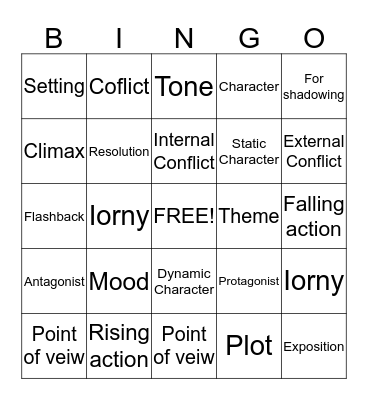 Elements of a Story Bingo Card