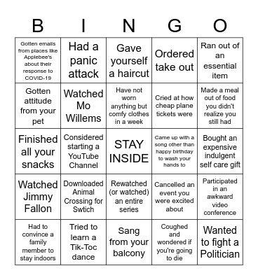 Social Distancing Bingo Card