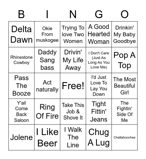 Classic Country Bingo Card