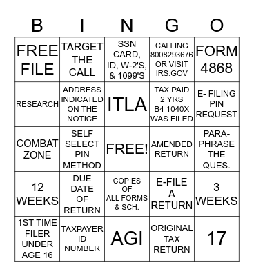 CUMULATIVE AUTHORITY TAX BINGO Card