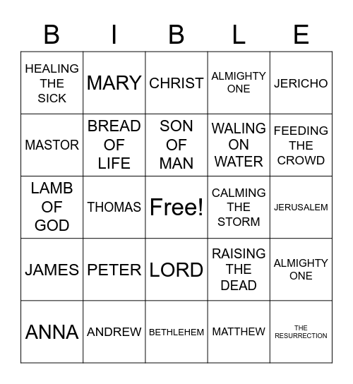 JESUS Bingo Card