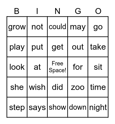 Vocabulary PP-2 Bingo Card