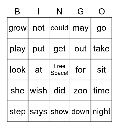 Vocabulary PP-2 Bingo Card