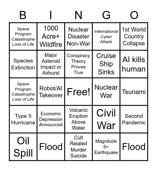 2020 Apocalypse Bingo Card