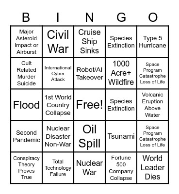 2020 Apocalypse Bingo Card