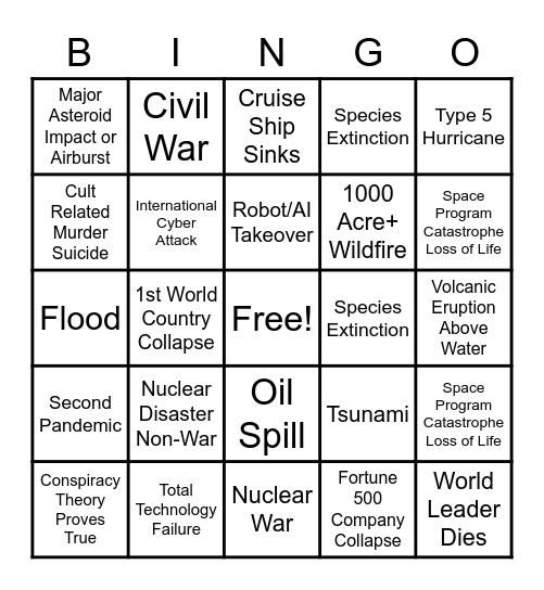2020 Apocalypse Bingo Card