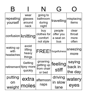 OVER THE HILL Bingo Card