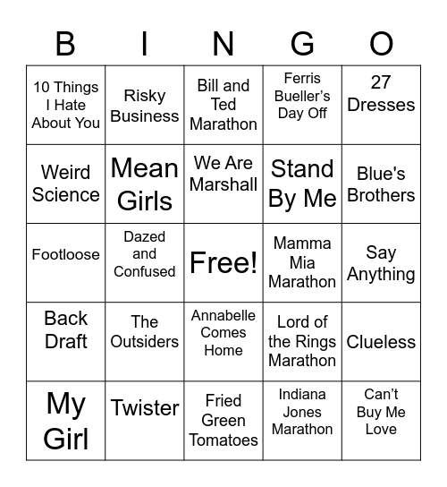 Movie Night Bingo Card