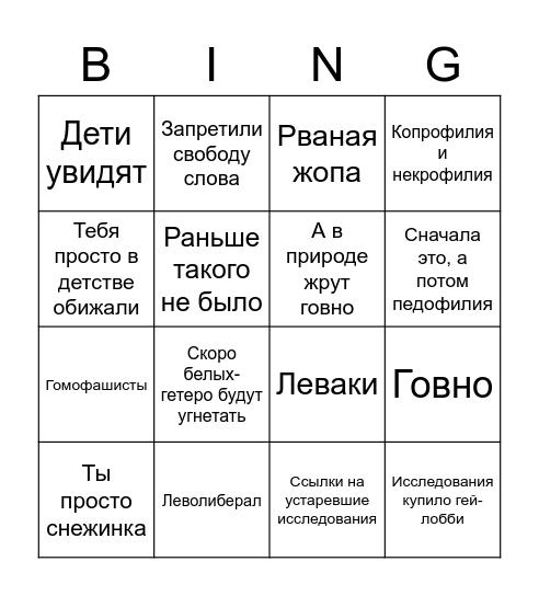 Фразы гомофоба в ВК Bingo Card