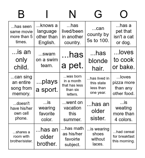 Untitled Bingo Card