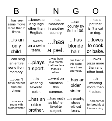 Untitled Bingo Card