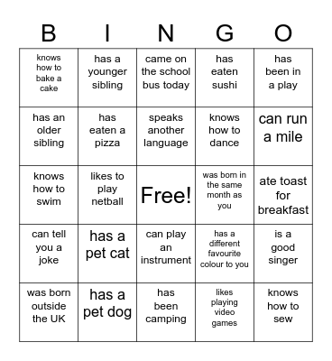 Find someone who... Bingo Card