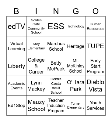 CCCOE Bingo Card