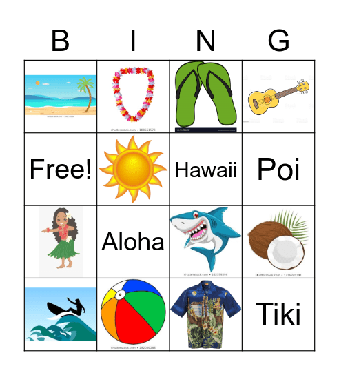 Hawaiian Luau Bingo Card