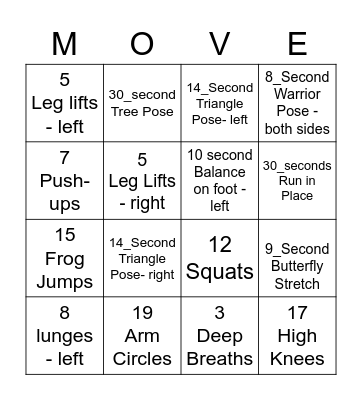 Fitness Bingo! Bingo Card