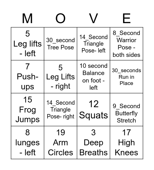 Fitness Bingo! Bingo Card