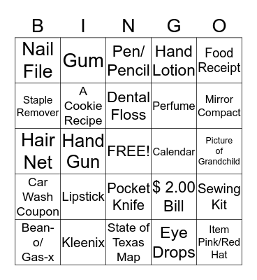 PURSE BINGO Card