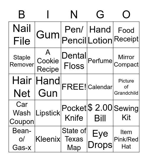 PURSE BINGO Card