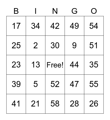 Spanish Bingo Card