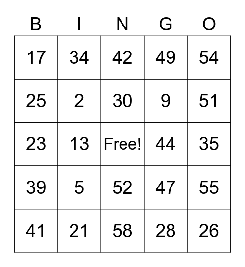 Spanish Bingo Card