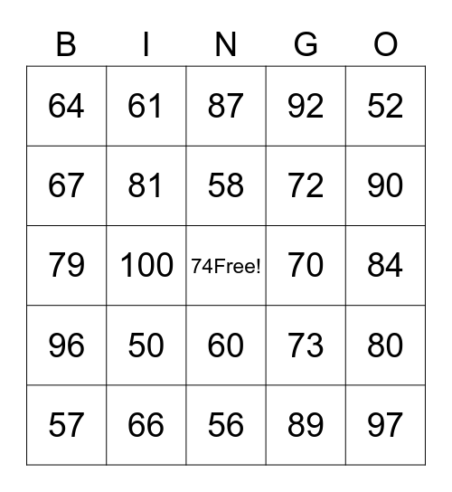 Los Números 50-100 Bingo Card