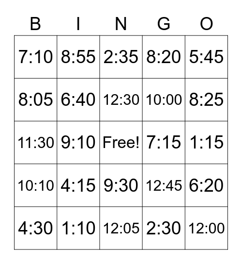 Time (La Hora) Bingo Card