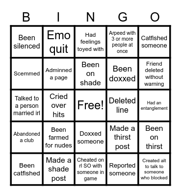 Toxic PIMD Bingo Card