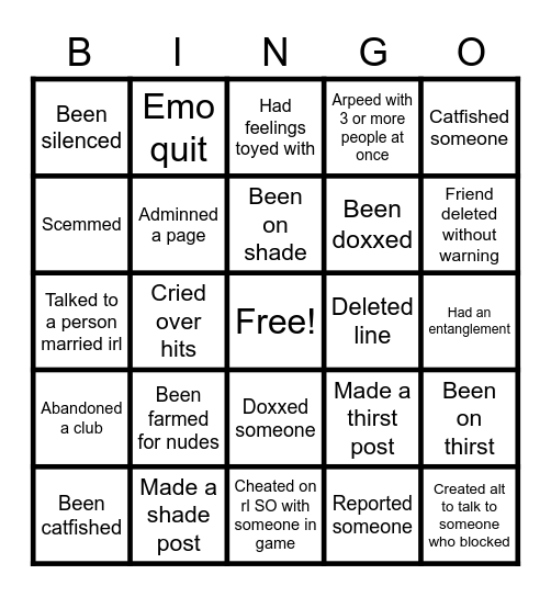 Toxic PIMD Bingo Card