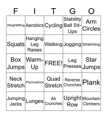 FItness Bingo Card