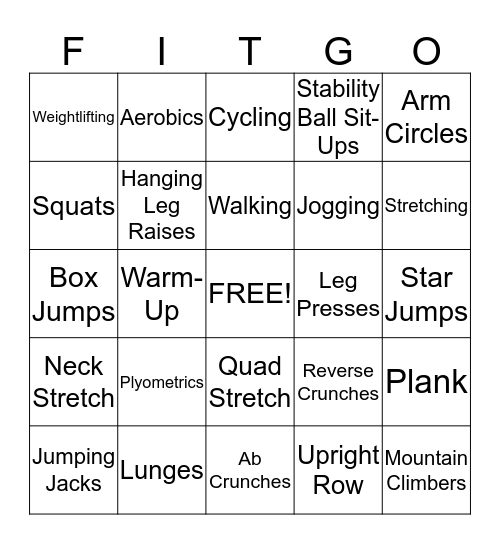 FItness Bingo Card