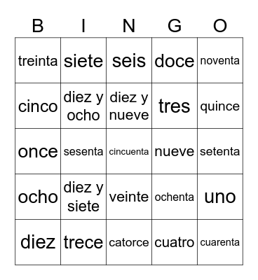 Los Números Bingo Card