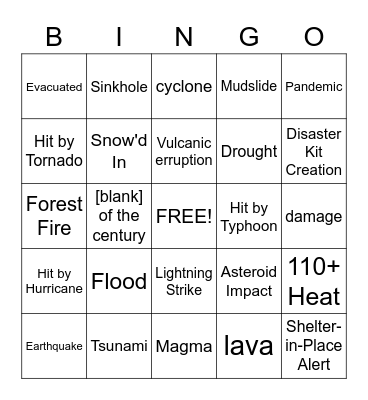 Natural disaster bingo Card