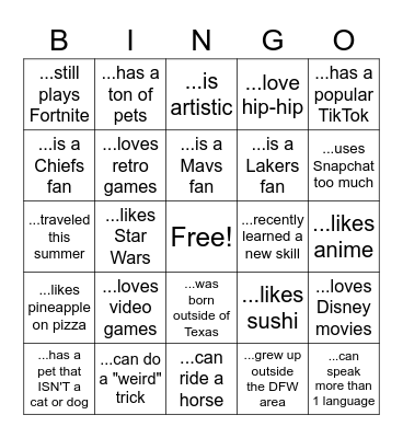 I know someone who... Bingo Card