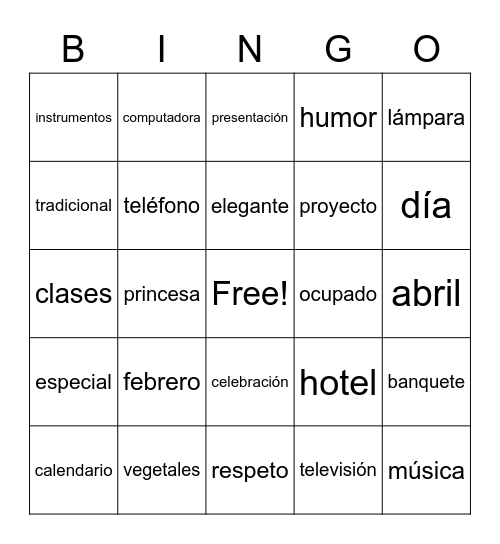 Cognate Bingo Card