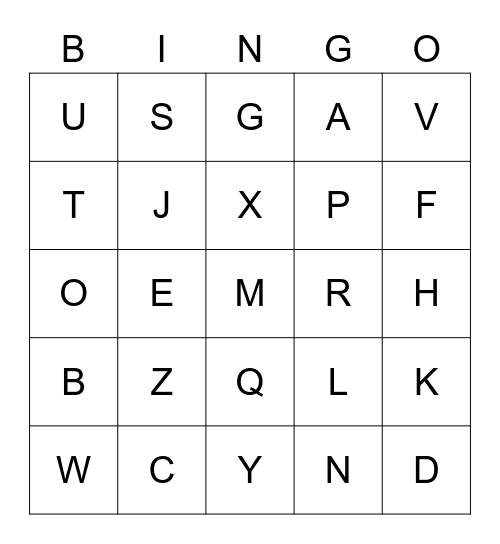 Letters Bingo Card