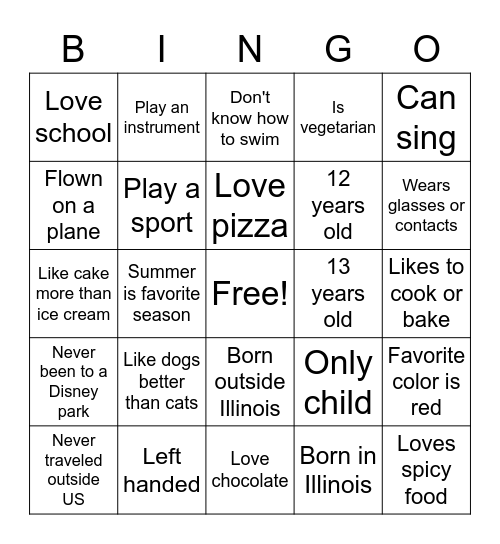 Getting to Know Bingo Card
