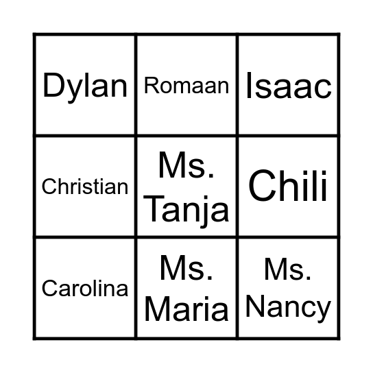 My Class Bingo Card