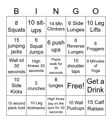 Coach Drew's Fitness Bingo Card