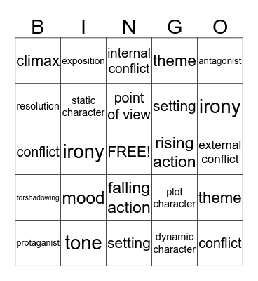 Elements of a Story Bingo Card