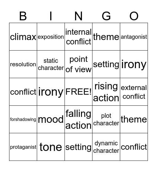 Elements of a Story Bingo Card