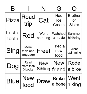 About Me... Bingo Card