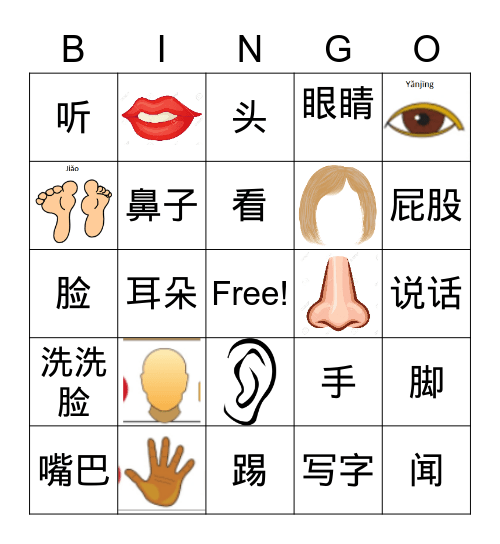Body Part Bingo Card