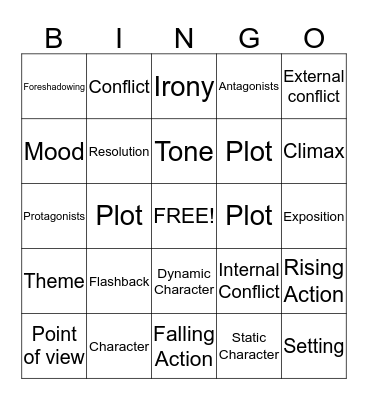 Elements of a Story Bingo Card